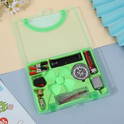 Picture of Science Box With Plastic Box Includes Fan, Compass, Light, Battery Electric Circuit Motor School Set 12 Pieces Electronic Science Project Kit for Kids Interesting Project for kids, dr Light Control Fan Circuit Science Diy Kit Educational (Big)