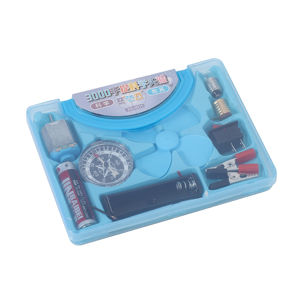 Picture of Science Box With Plastic Box Includes Fan, Compass, Light, Battery Electric Circuit Motor School Set 12 Pieces Electronic Science Project Kit for Kids Interesting Project for kids, dr Light Control Fan Circuit Science Diy Kit Educational (Big)