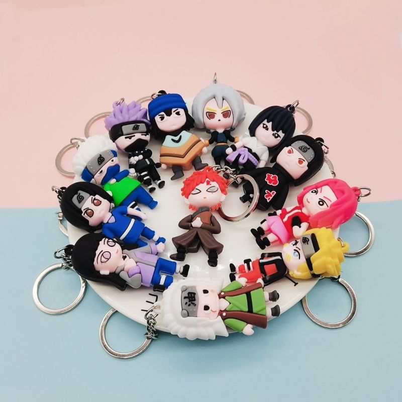 Picture of Anime Naruto Keychain Fashion Jewelry Cartoon Figure 5CM PVC Keyring Uzumaki Kakashi Action Figures for Men Women Bag Pendant