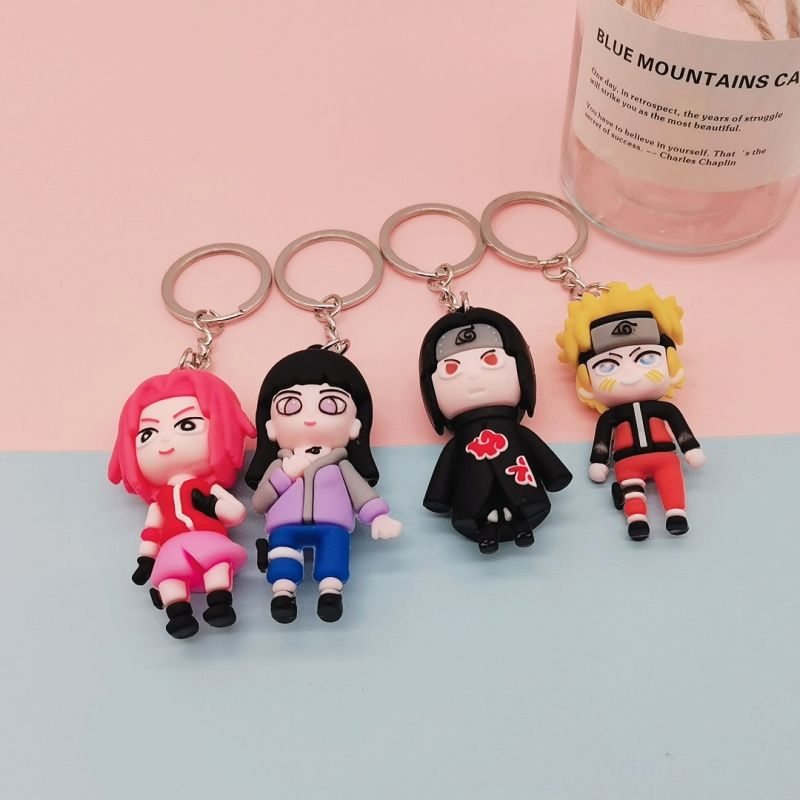 Picture of Anime Naruto Keychain Fashion Jewelry Cartoon Figure 5CM PVC Keyring Uzumaki Kakashi Action Figures for Men Women Bag Pendant