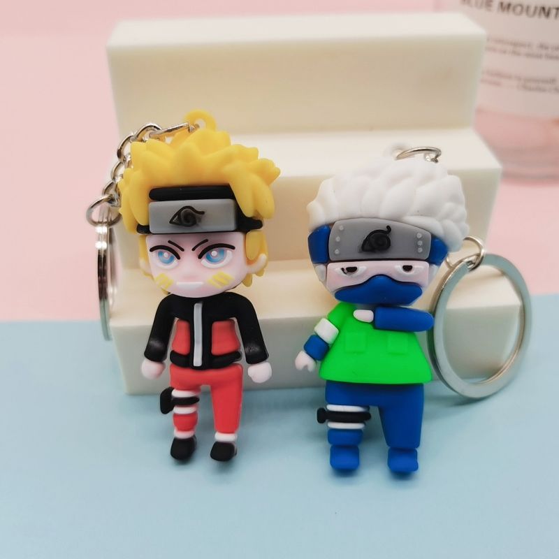 Picture of Anime Naruto Keychain Fashion Jewelry Cartoon Figure 5CM PVC Keyring Uzumaki Kakashi Action Figures for Men Women Bag Pendant
