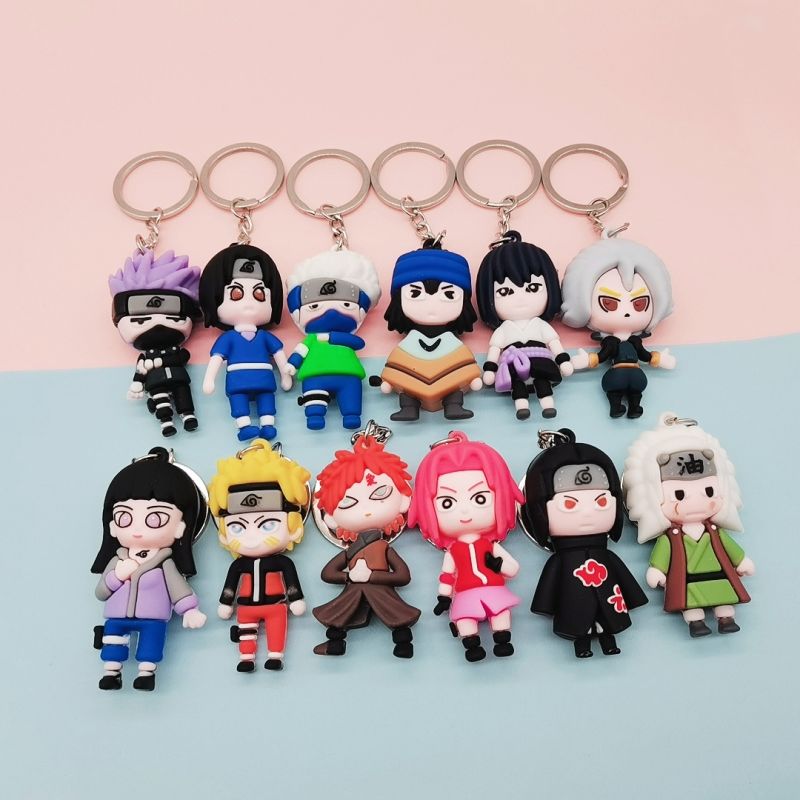 Picture of Anime Naruto Keychain Fashion Jewelry Cartoon Figure 5CM PVC Keyring Uzumaki Kakashi Action Figures for Men Women Bag Pendant