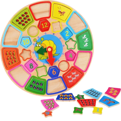 Picture of 30CM Wooden Large Shape Matching Disassembling Alarm Clock Know Basic Life Skill Preschool Early Education Children Wooden Toys Basic & Life Skills Toys