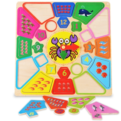 Picture of 30CM Wooden Large Shape Matching Disassembling Alarm Clock Know Basic Life Skill Preschool Early Education Children Wooden Toys Basic & Life Skills Toys