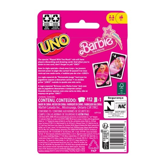 Picture of Mattel UNO Barbie The Movie Game Cards Family Fun Games Movie Night, Party and Travel Games