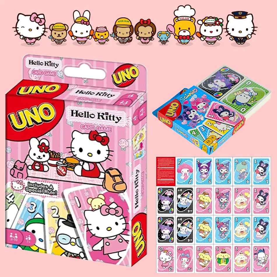 Picture of Mattel UNO Hello Kitty Card Game for Family & Friends Night Featuring Tv Show Themed Graphics and a Special Rule for 2-10 Players