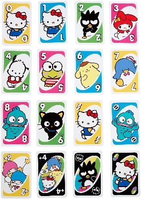 Picture of Mattel UNO Hello Kitty Card Game for Family & Friends Night Featuring Tv Show Themed Graphics and a Special Rule for 2-10 Players