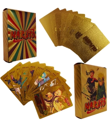 Picture of 55 Pc Naruto Gold Plastic Waterproof Cards - Anime Playing Golden Card Deck Pack With Minato, Itachi, Sakura, Kakashi - Merchandise Gift for Kids & Adults - 55 Pieces of Cards in 1 Box