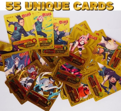 Picture of 55 Pc Naruto Gold Plastic Waterproof Cards - Anime Playing Golden Card Deck Pack With Minato, Itachi, Sakura, Kakashi - Merchandise Gift for Kids & Adults - 55 Pieces of Cards in 1 Box