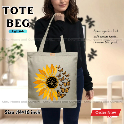 Picture of Premium Tote Bag with Zipper Canvas Tote Bag for Women Trendy Shopping Bag / College Bag / University Bag Tote Bag, Canvas Bag with Zipper 