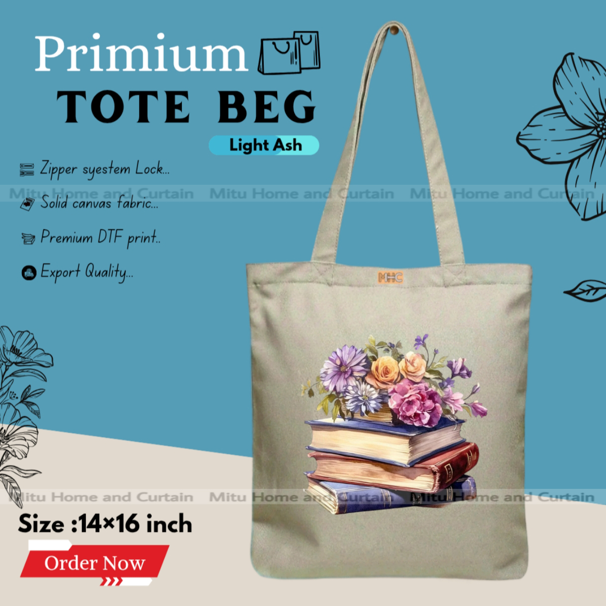 Picture of Premium Tote Bag with Zipper Canvas Tote Bag for Women Trendy Shopping Bag / College Bag / University Bag Tote Bag, Canvas Bag with Zipper 