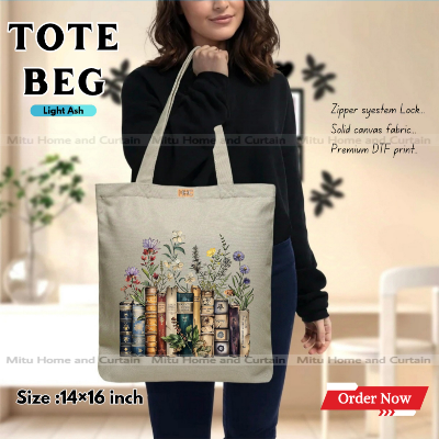 Picture of Premium Tote Bag with Zipper Canvas Tote Bag for Women Trendy Shopping Bag / College Bag / University Bag Tote Bag, Canvas Bag with Zipper