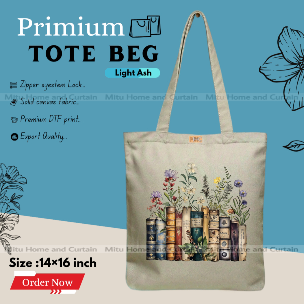 Picture of Premium Tote Bag with Zipper Canvas Tote Bag for Women Trendy Shopping Bag / College Bag / University Bag Tote Bag, Canvas Bag with Zipper