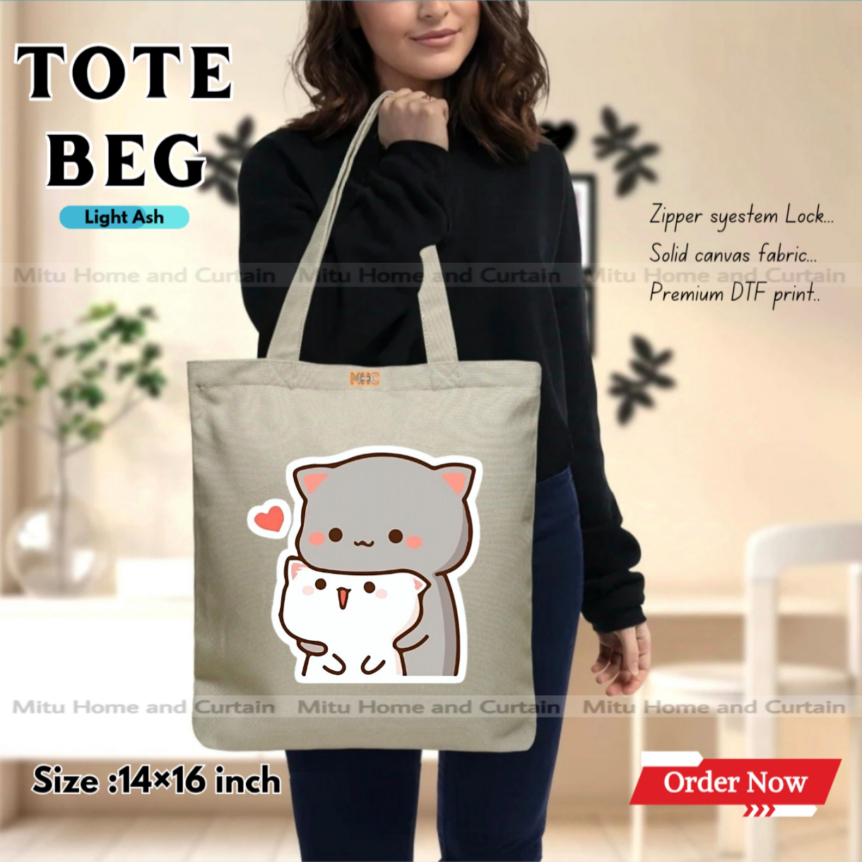 Picture of Premium Tote Bag with Zipper Canvas Tote Bag for Women Trendy Shopping Bag / College Bag / University Bag Tote Bag, Canvas Bag with Zipper  