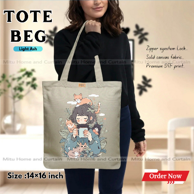 Picture of Premium Tote Bag with Zipper Canvas Tote Bag for Women Trendy Shopping Bag / College Bag / University Bag Tote Bag, Canvas Bag with Zipper 