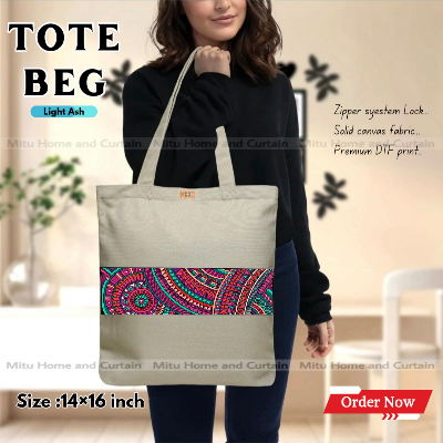 Picture of Premium Tote Bag with Zipper Canvas Tote Bag for Women Trendy Shopping Bag / College Bag / University Bag Tote Bag, Canvas Bag with Zipper 