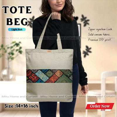 Picture of Premium Tote Bag with Zipper Canvas Tote Bag for Women Trendy Shopping Bag / College Bag / University Bag Tote Bag, Canvas Bag with Zipper