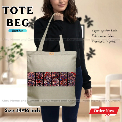 Picture of Premium Tote Bag with Zipper Canvas Tote Bag for Women Trendy Shopping Bag / College Bag / University Bag Tote Bag, Canvas Bag with Zipper