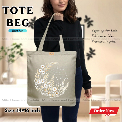 Picture of Premium Tote Bag with Zipper Canvas Tote Bag for Women Trendy Shopping Bag / College Bag / University Bag Tote Bag, Canvas Bag with Zipper 