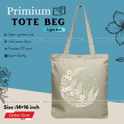 Picture of Premium Tote Bag with Zipper Canvas Tote Bag for Women Trendy Shopping Bag / College Bag / University Bag Tote Bag, Canvas Bag with Zipper 