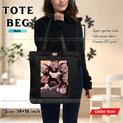 Picture of Premium Tote Bag with Zipper Canvas Tote Bag for Women Trendy Shopping Bag / College Bag / University Bag Tote Bag, Canvas Bag with Zipper 