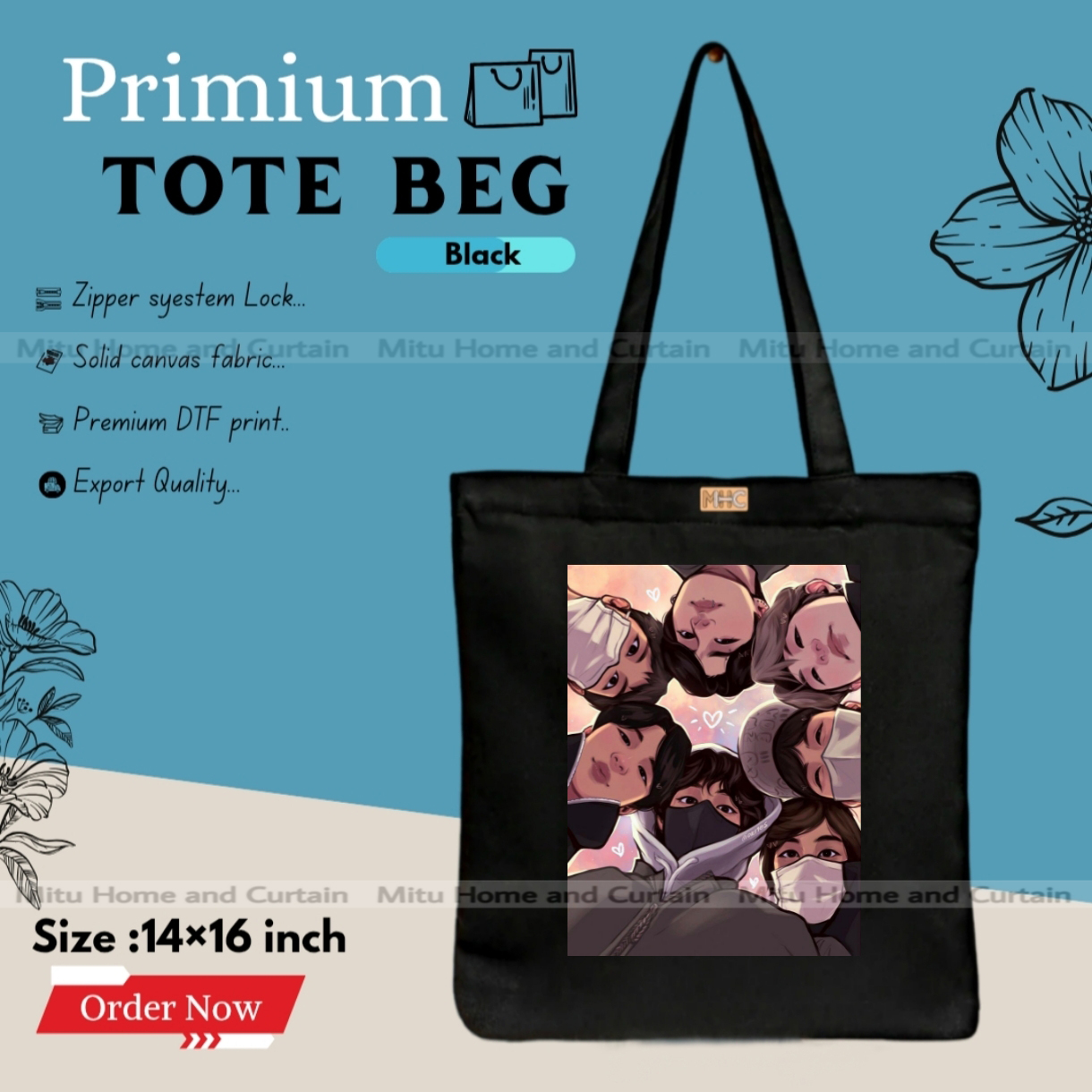 Picture of Premium Tote Bag with Zipper Canvas Tote Bag for Women Trendy Shopping Bag / College Bag / University Bag Tote Bag, Canvas Bag with Zipper 