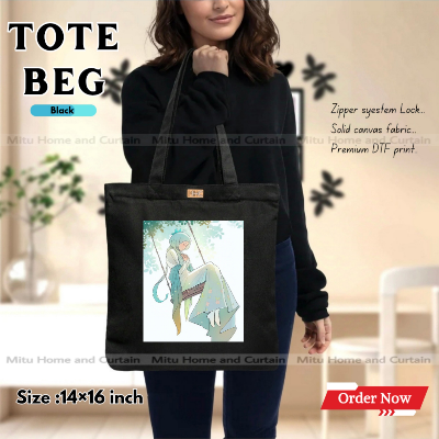 Picture of Premium Tote Bag with Zipper Canvas Tote Bag for Women Trendy Shopping Bag / College Bag / University Bag Tote Bag, Canvas Bag with Zipper