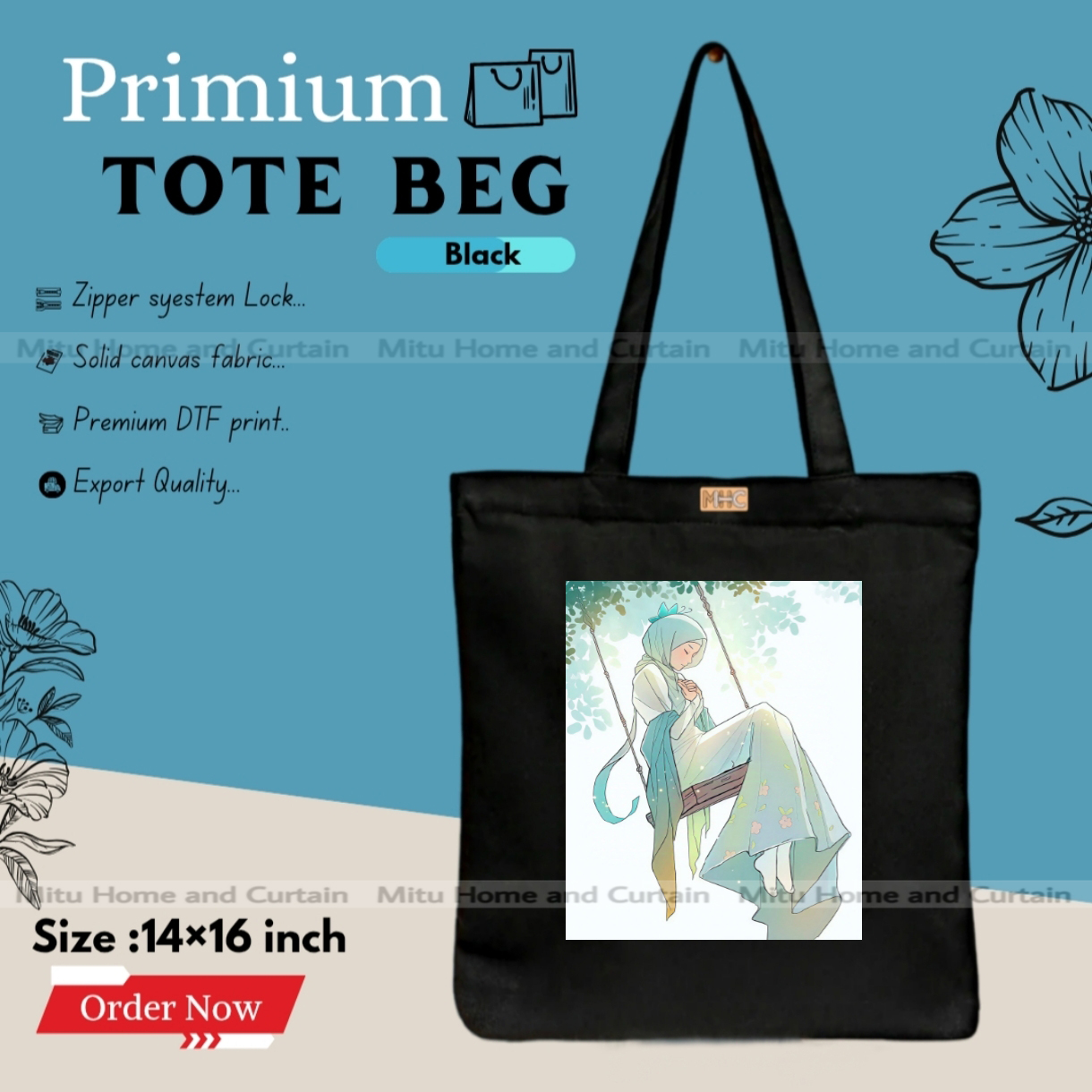 Picture of Premium Tote Bag with Zipper Canvas Tote Bag for Women Trendy Shopping Bag / College Bag / University Bag Tote Bag, Canvas Bag with Zipper