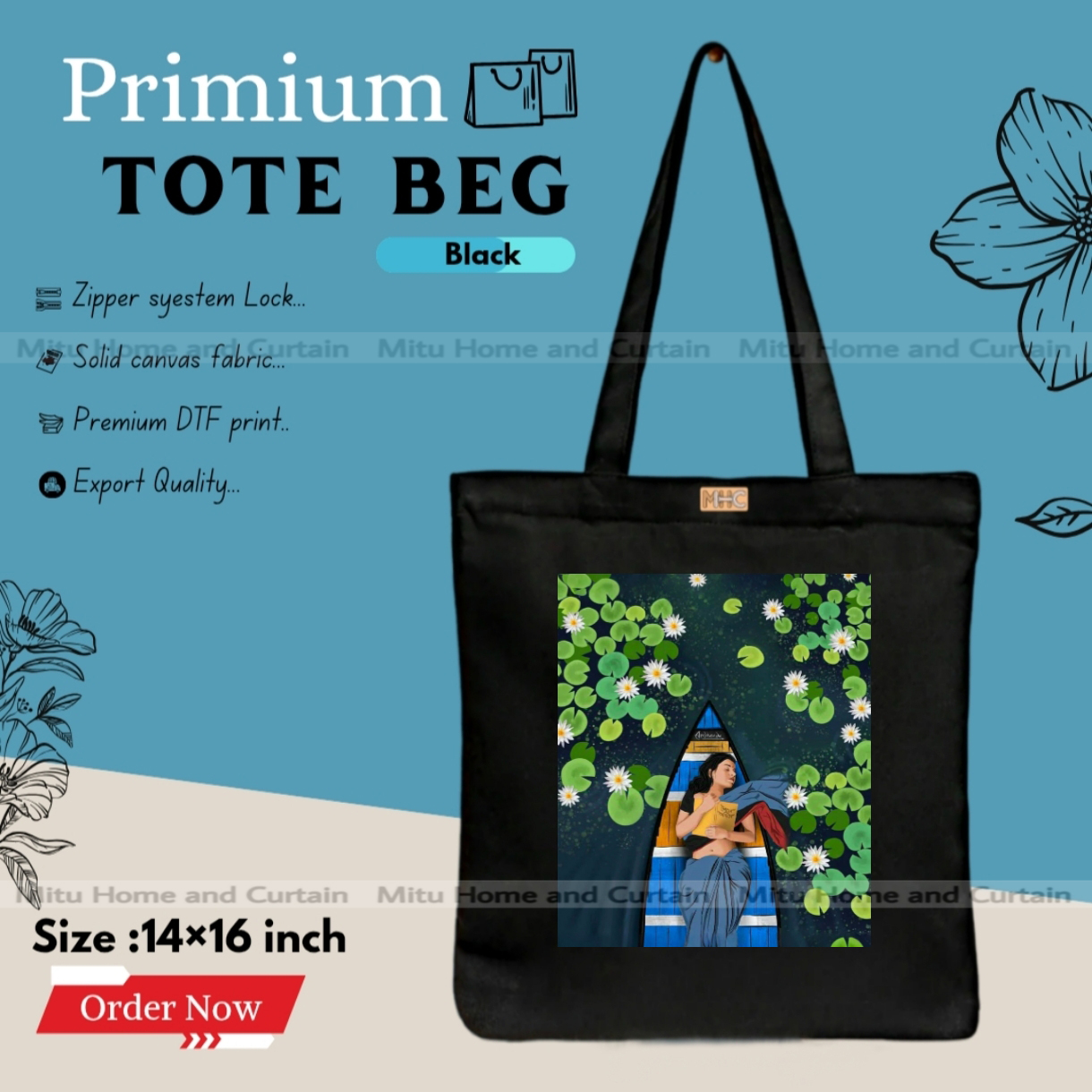 Picture of Premium Tote Bag with Zipper Canvas Tote Bag for Women Trendy Shopping Bag / College Bag / University Bag Tote Bag, Canvas Bag with Zipper 
