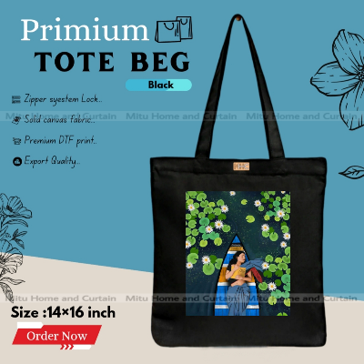 Picture of Premium Tote Bag with Zipper Canvas Tote Bag for Women Trendy Shopping Bag / College Bag / University Bag Tote Bag, Canvas Bag with Zipper 