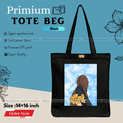 Picture of Premium Tote Bag with Zipper Canvas Tote Bag for Women Trendy Shopping Bag / College Bag / University Bag Tote Bag, Canvas Bag with Zipper 