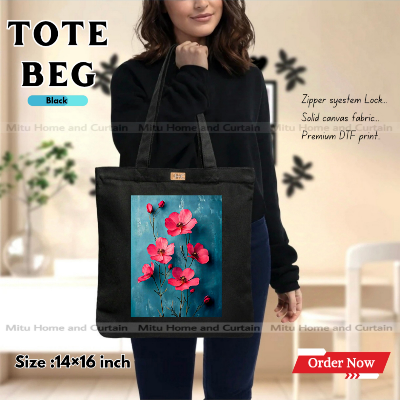 Picture of - Premium Tote Bag with Zipper Canvas Tote Bag for Women Trendy Shopping Bag / College Bag / University Bag Tote Bag, Canvas Bag with Zipper 