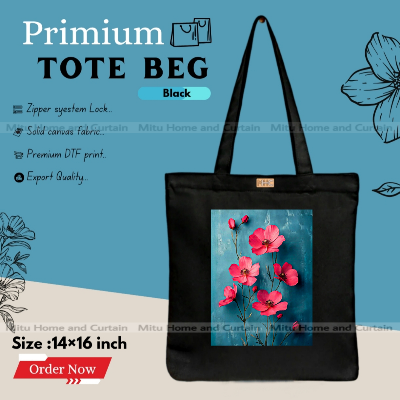 Picture of - Premium Tote Bag with Zipper Canvas Tote Bag for Women Trendy Shopping Bag / College Bag / University Bag Tote Bag, Canvas Bag with Zipper 