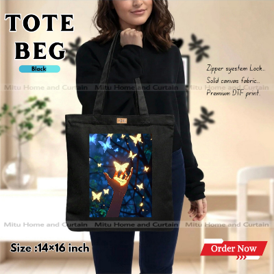 Picture of Premium Tote Bag with Zipper Canvas Tote Bag for Women Trendy Shopping Bag / College Bag / University Bag Tote Bag, Canvas Bag with Zipper 