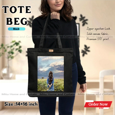 Picture of Premium Tote Bag with Zipper Canvas Tote Bag for Women Trendy Shopping Bag / College Bag / University Bag Tote Bag, Canvas Bag with Zipper 