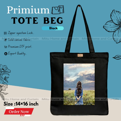 Picture of Premium Tote Bag with Zipper Canvas Tote Bag for Women Trendy Shopping Bag / College Bag / University Bag Tote Bag, Canvas Bag with Zipper 