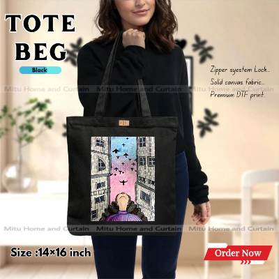 Picture of Premium Tote Bag with Zipper Canvas Tote Bag for Women Trendy Shopping Bag / College Bag / University Bag Tote Bag, Canvas Bag with Zipper
