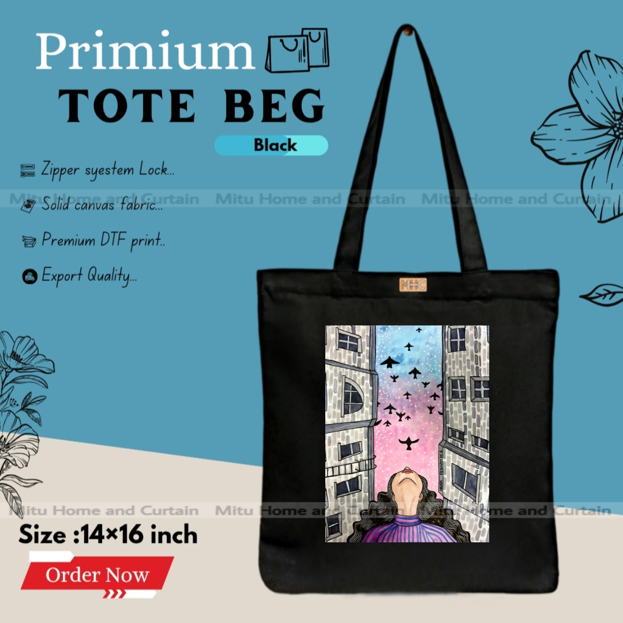 Picture of Premium Tote Bag with Zipper Canvas Tote Bag for Women Trendy Shopping Bag / College Bag / University Bag Tote Bag, Canvas Bag with Zipper
