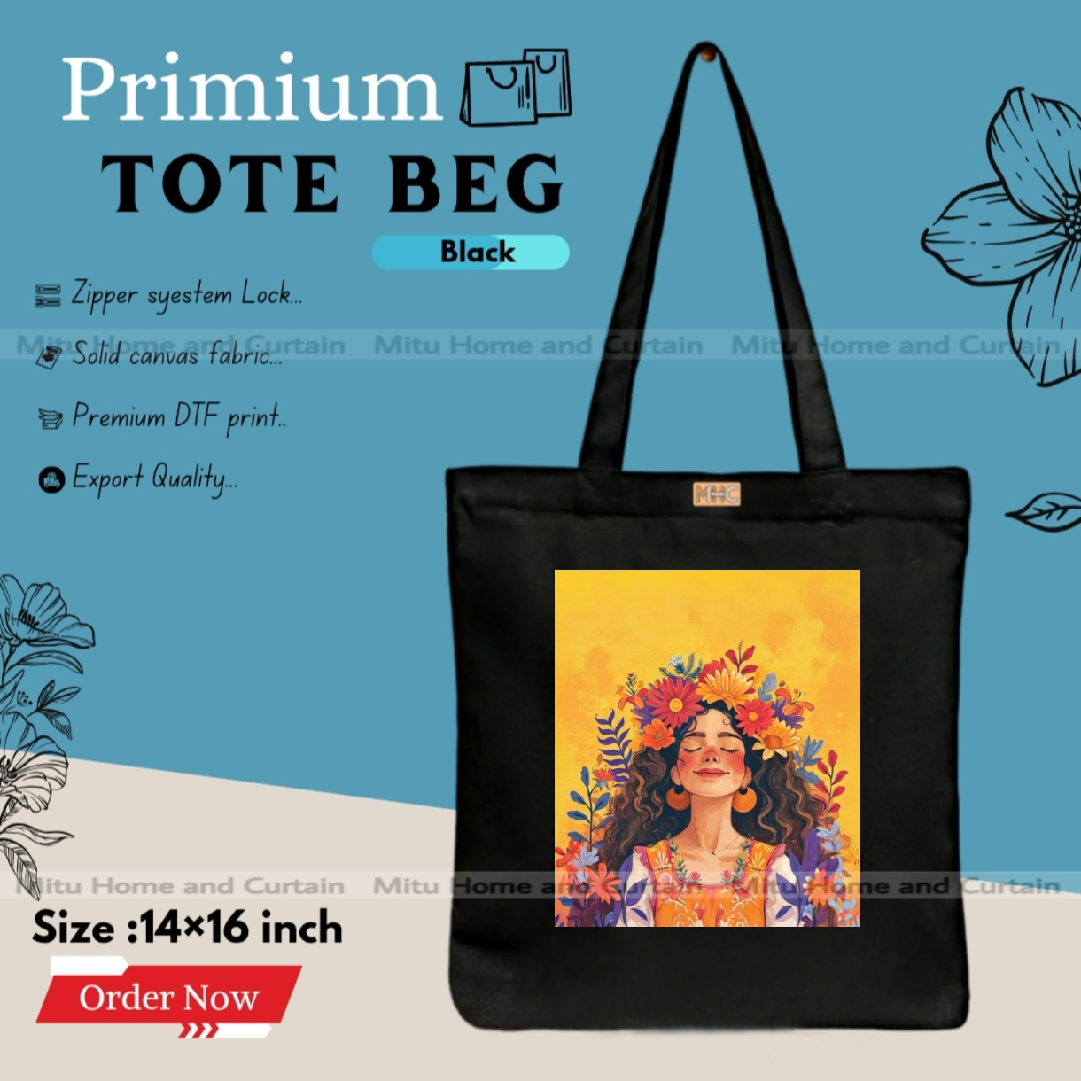 Picture of Premium Tote Bag with Zipper Canvas Tote Bag for Women Trendy Shopping Bag / College Bag / University Bag Tote Bag, Canvas Bag with Zipper 