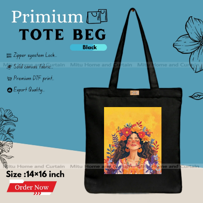 Picture of Premium Tote Bag with Zipper Canvas Tote Bag for Women Trendy Shopping Bag / College Bag / University Bag Tote Bag, Canvas Bag with Zipper 