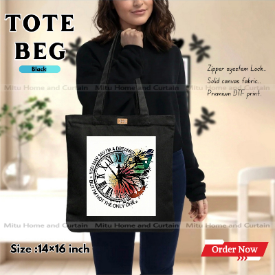 Picture of Premium Tote Bag with Zipper Canvas Tote Bag for Women Trendy Shopping Bag / College Bag / University Bag Tote Bag, Canvas Bag with Zipper 