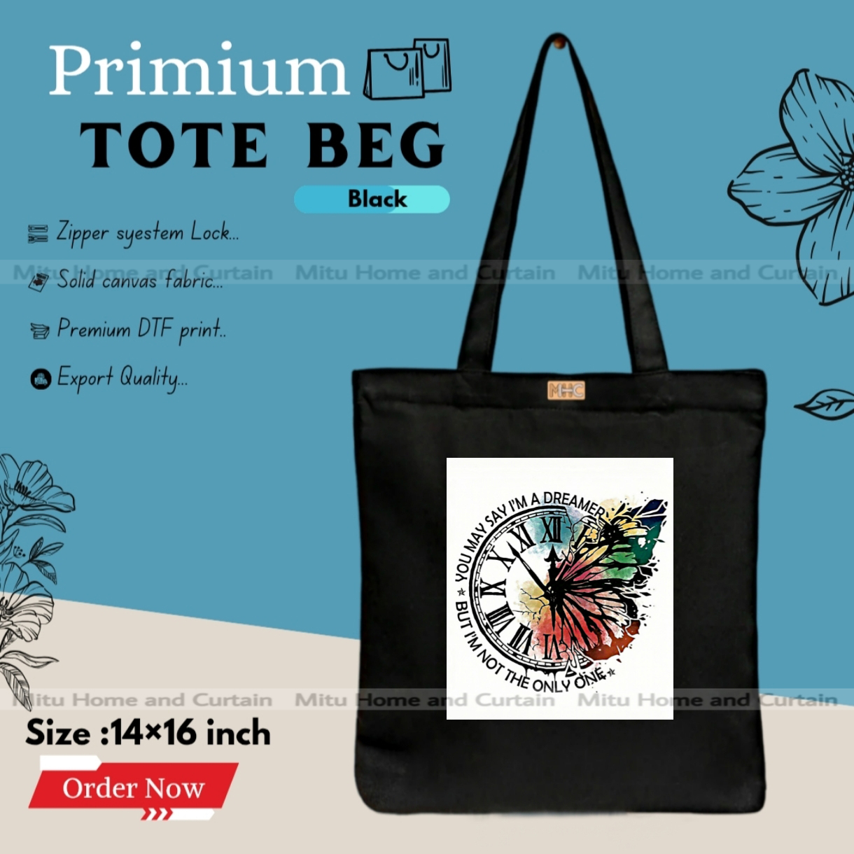 Picture of Premium Tote Bag with Zipper Canvas Tote Bag for Women Trendy Shopping Bag / College Bag / University Bag Tote Bag, Canvas Bag with Zipper 