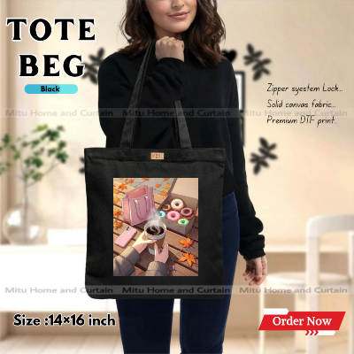 Picture of Premium Tote Bag with Zipper Canvas Tote Bag for Women Trendy Shopping Bag / College Bag / University Bag Tote Bag, Canvas Bag with Zipper 