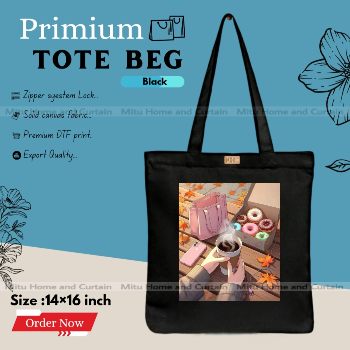 Picture of Premium Tote Bag with Zipper Canvas Tote Bag for Women Trendy Shopping Bag / College Bag / University Bag Tote Bag, Canvas Bag with Zipper 