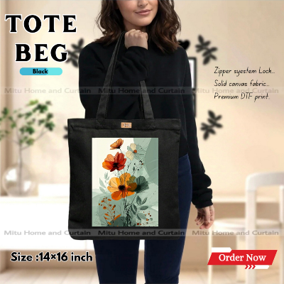 Picture of Premium Tote Bag with Zipper Canvas Tote Bag for Women Trendy Shopping Bag / College Bag / University Bag Tote Bag, Canvas Bag with Zipper 