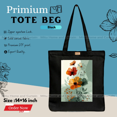 Picture of Premium Tote Bag with Zipper Canvas Tote Bag for Women Trendy Shopping Bag / College Bag / University Bag Tote Bag, Canvas Bag with Zipper 