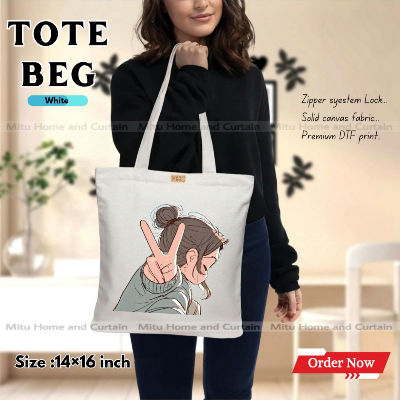 Buy Premium Tote Bag with Zipper Canvas Tote Bag for Women Trendy Shopping Bag / College Bag / University Bag Tote Bag, Canvas Bag with Zipper  at Best Price In Bangladesh