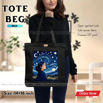 Picture of Premium Tote Bag with Zipper Canvas Tote Bag for Women Trendy Shopping Bag / College Bag / University Bag Tote Bag, Canvas Bag with Zipper 