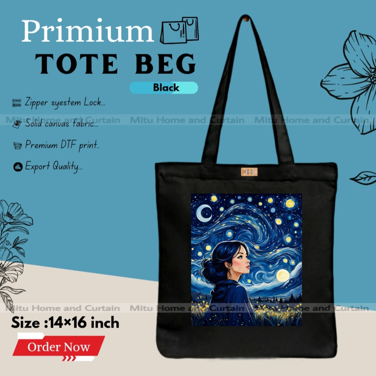Picture of Premium Tote Bag with Zipper Canvas Tote Bag for Women Trendy Shopping Bag / College Bag / University Bag Tote Bag, Canvas Bag with Zipper 