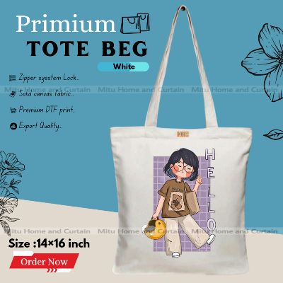 Buy Premium Tote Bag with Zipper Canvas Tote Bag for Women Trendy Shopping Bag / College Bag / University Bag Tote Bag, Canvas Bag with Zipper  at Best Price In Bangladesh